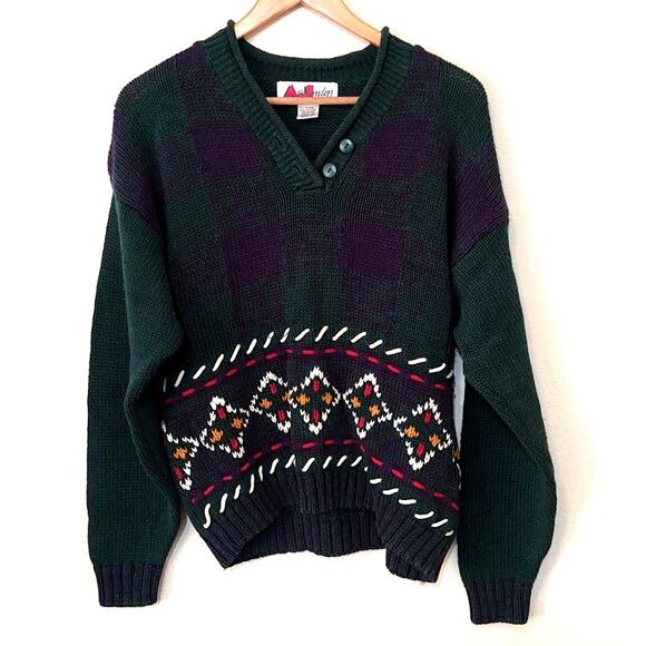 AJ Brandon vintage Irish style sweater embroidered argyle - Picture 1 of 4